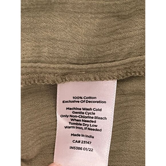 Talbots Olive Green Embroidered Peasant Blouse Size M Cotton 3/4 Sleeve Boho - Picture 8 of 8